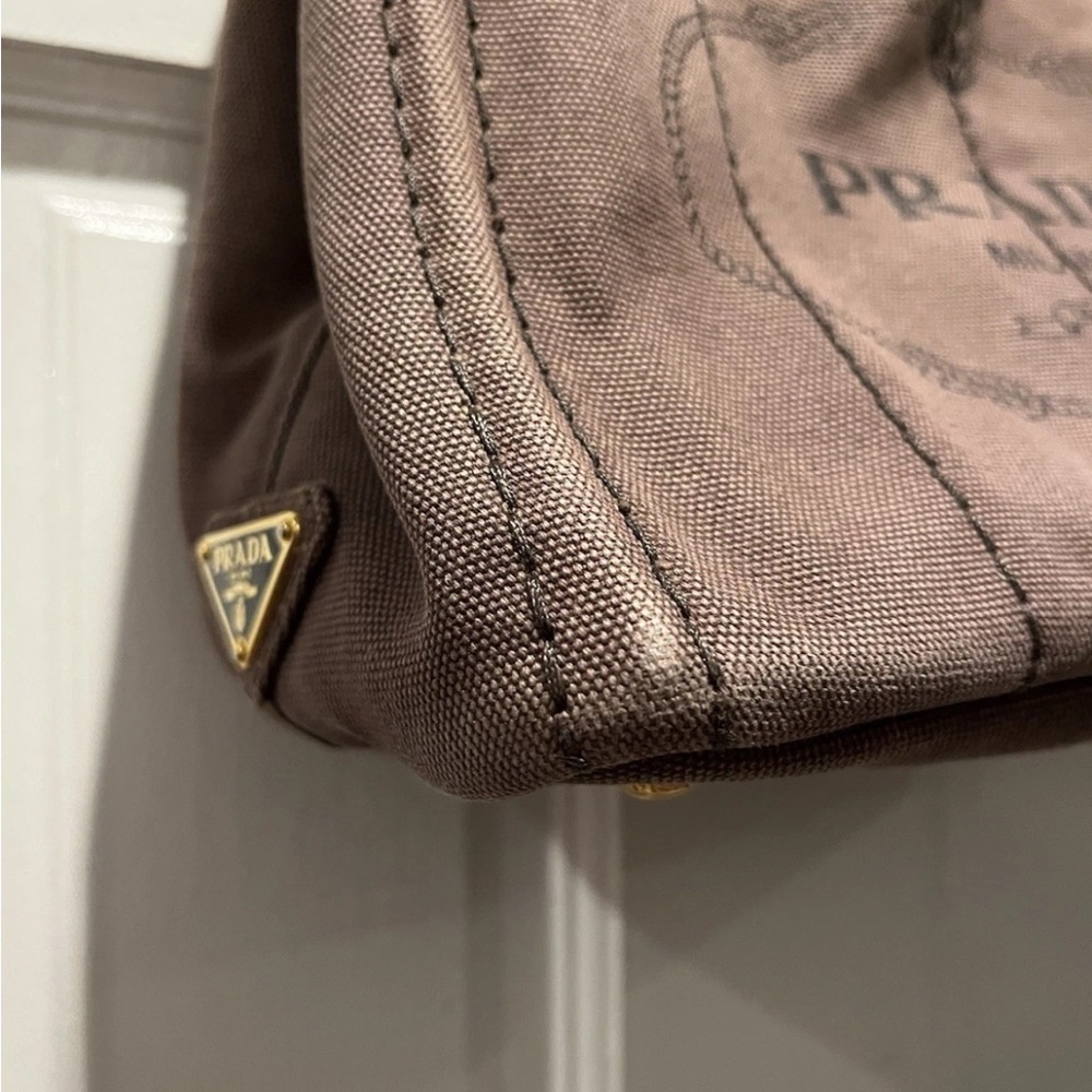 PRADA Canapa Taupe Canvas Tote Bag - Picture 3 of 8